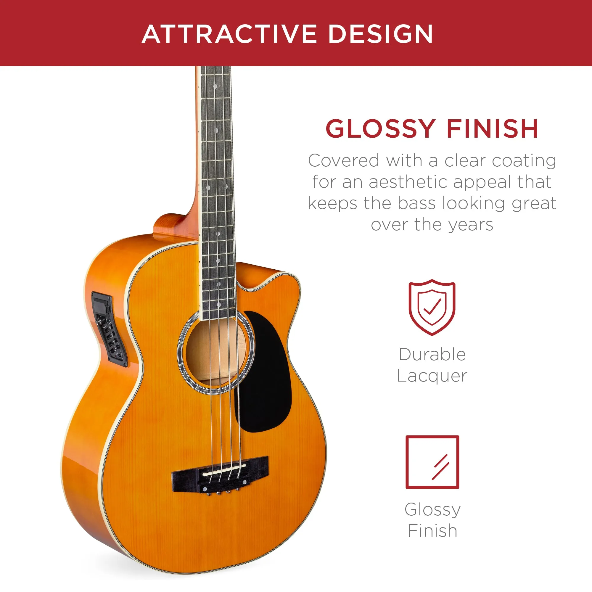 Acoustic Electric Bass Guitar w/ Equalizer, Truss Rod, Padded Gig Bag