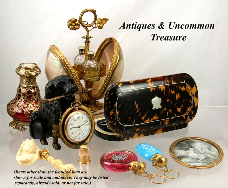 Antique Tortoise Shell Sewing Box, Etui - Sterling & Ivory Sewing Implements, Tortoiseshell Casket