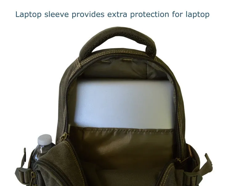 Army Green Vintage School Laptop Backpack