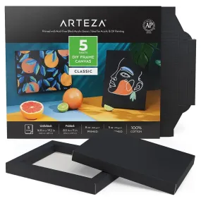 Arteza Classic DIY Frame Canvas 100% Cotton Black 5 Sheets Primed