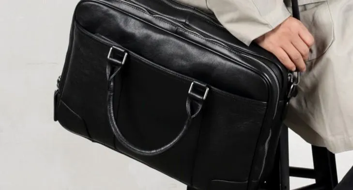 Black Leather Mens Cool Briefcase Work Bag Business Bag for men