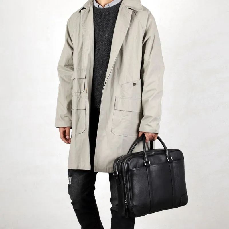 Black Leather Mens Cool Briefcase Work Bag Business Bag for men