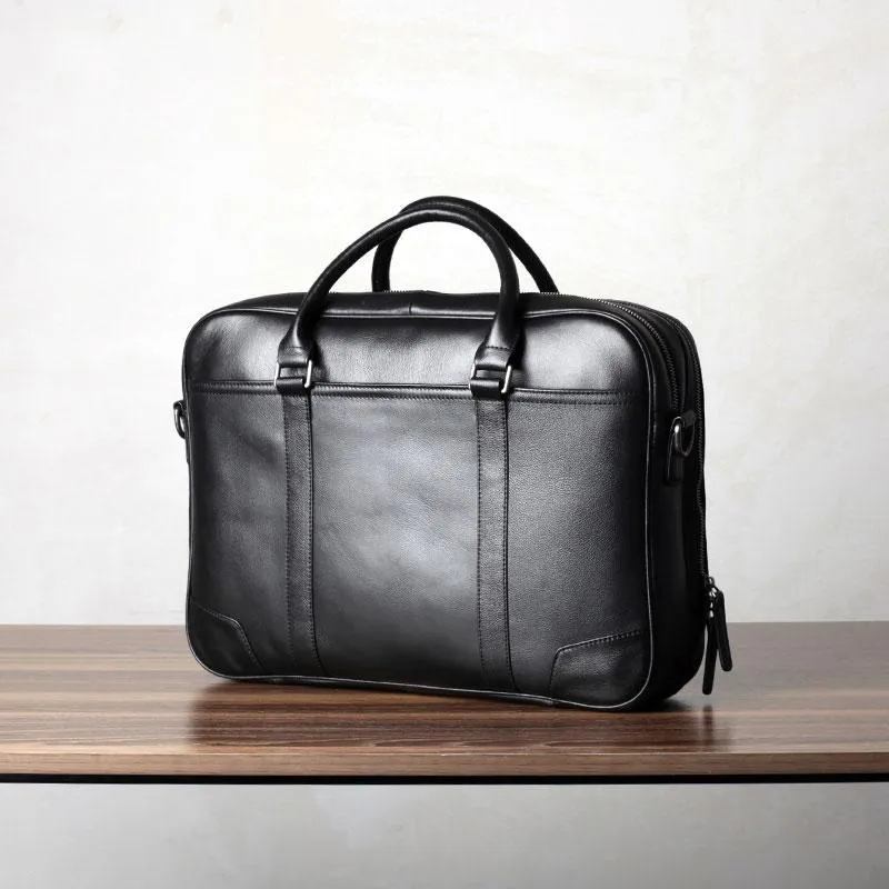 Black Leather Mens Cool Briefcase Work Bag Business Bag for men