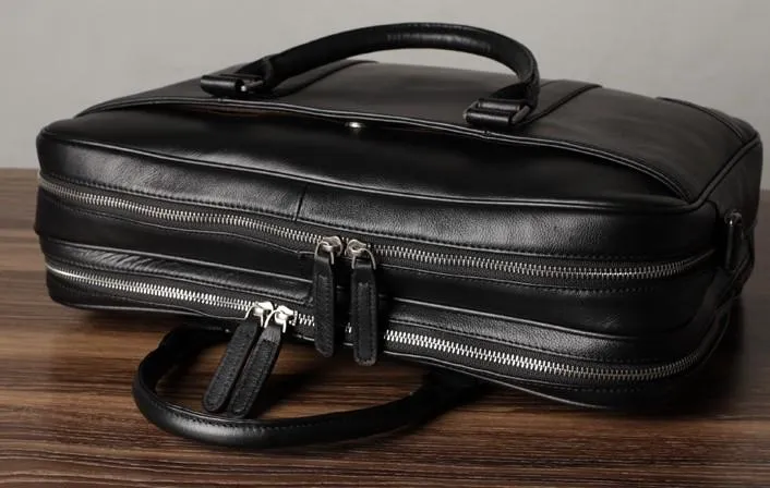 Black Leather Mens Cool Briefcase Work Bag Business Bag for men