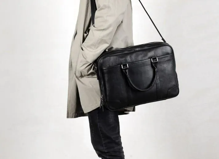 Black Leather Mens Cool Briefcase Work Bag Business Bag for men