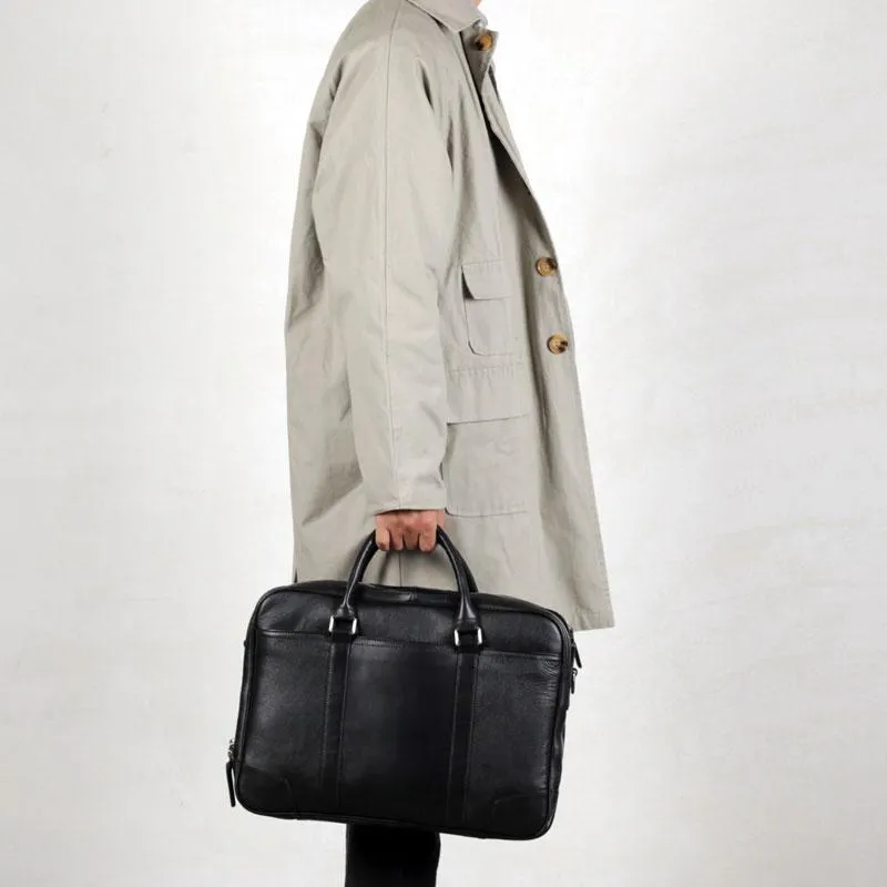 Black Leather Mens Cool Briefcase Work Bag Business Bag for men