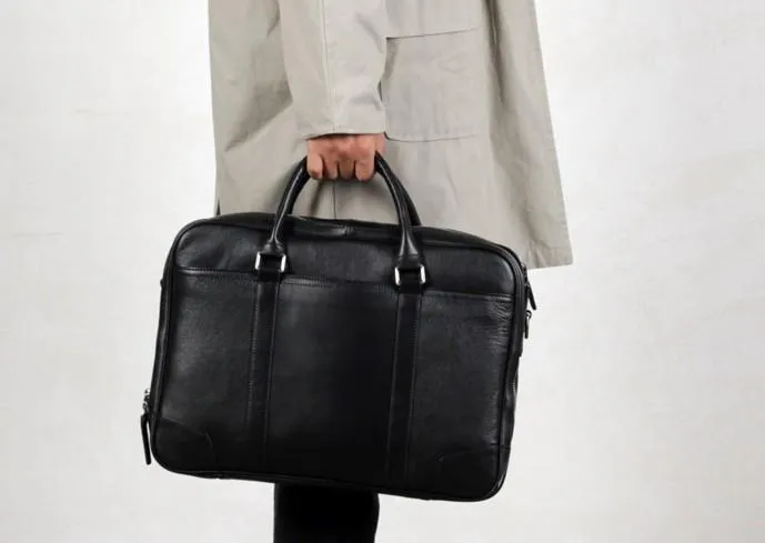 Black Leather Mens Cool Briefcase Work Bag Business Bag for men