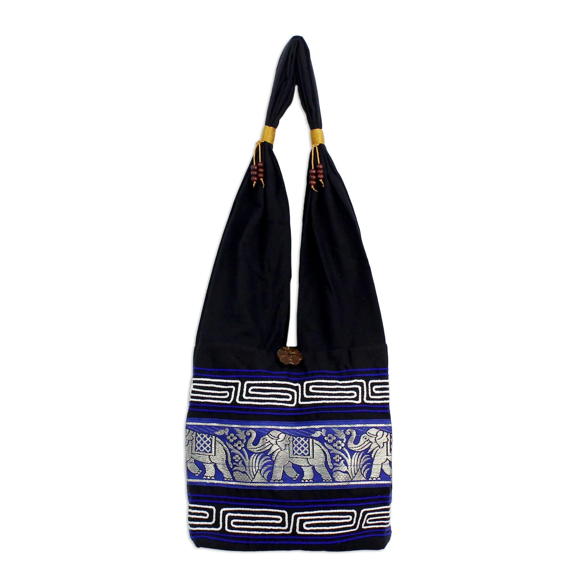 Blue Elephant Cotton Sling Handbag
