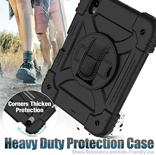 BMOUO iPad Mini 6 Case, iPad Mini 6th Generation Case, Rugged Shockproof [360° Rotating Stand] [Hand Strap] [2nd Gen Pencil Holder] Kids Case for New iPad Mini 6th Generation 8.3 inch 2021- Black