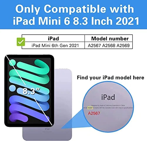BMOUO iPad Mini 6 Case, iPad Mini 6th Generation Case, Rugged Shockproof [360° Rotating Stand] [Hand Strap] [2nd Gen Pencil Holder] Kids Case for New iPad Mini 6th Generation 8.3 inch 2021- Black
