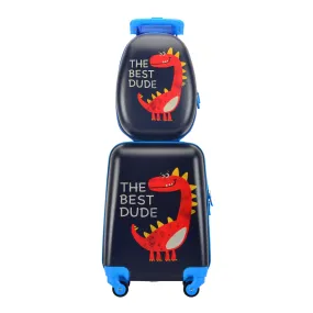 BONTOUR 2 pcs kids' luggage set, backpack   trolley, scratch-resistant (Dinosaur B)