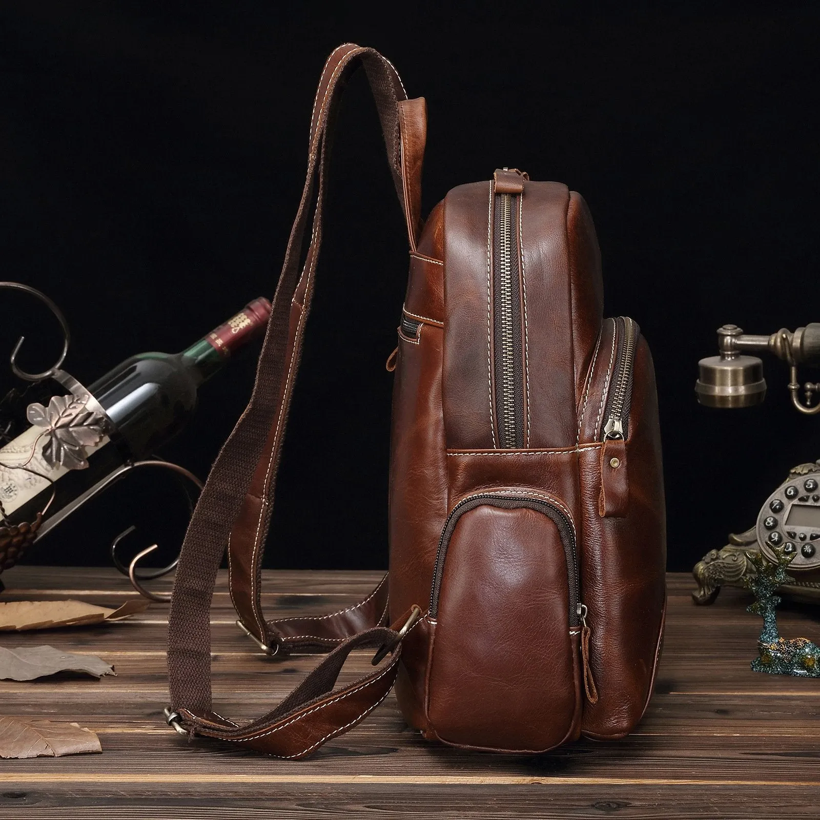 BROWN LEATHER MEN'S College Backpack Travel Backpack Leather Backpack For Men