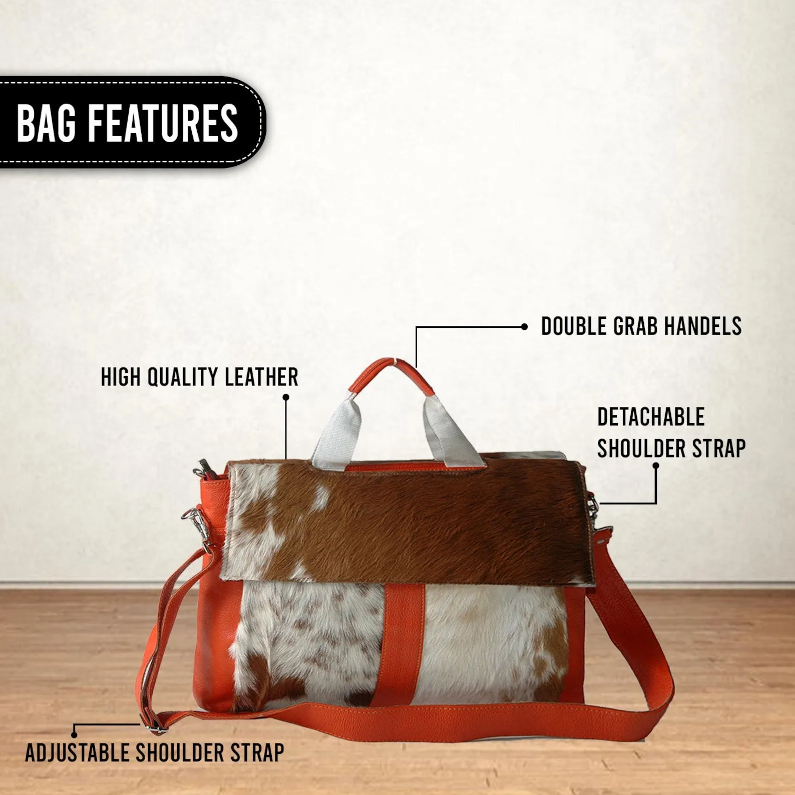 Cowhide office briefcase bag