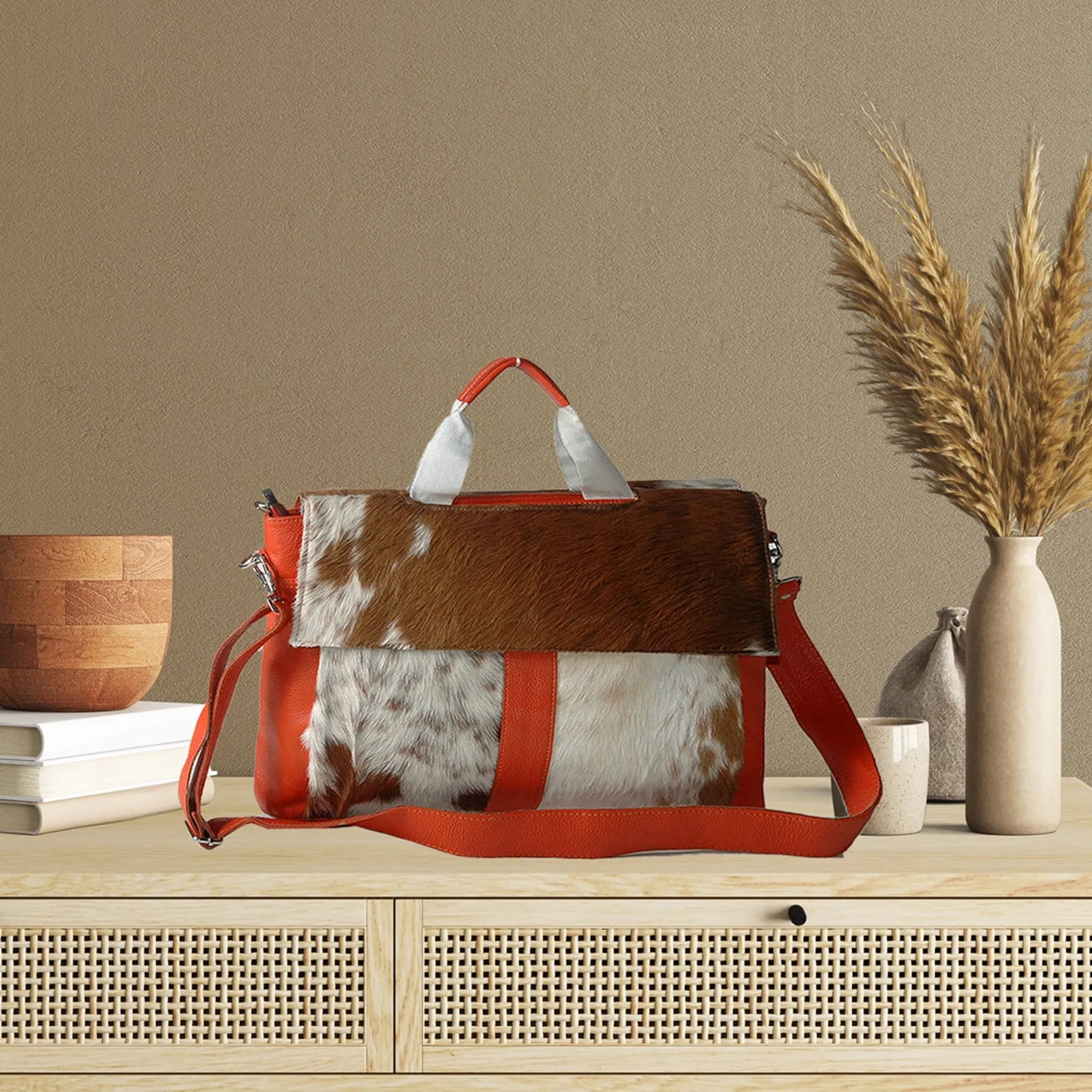 Cowhide office briefcase bag