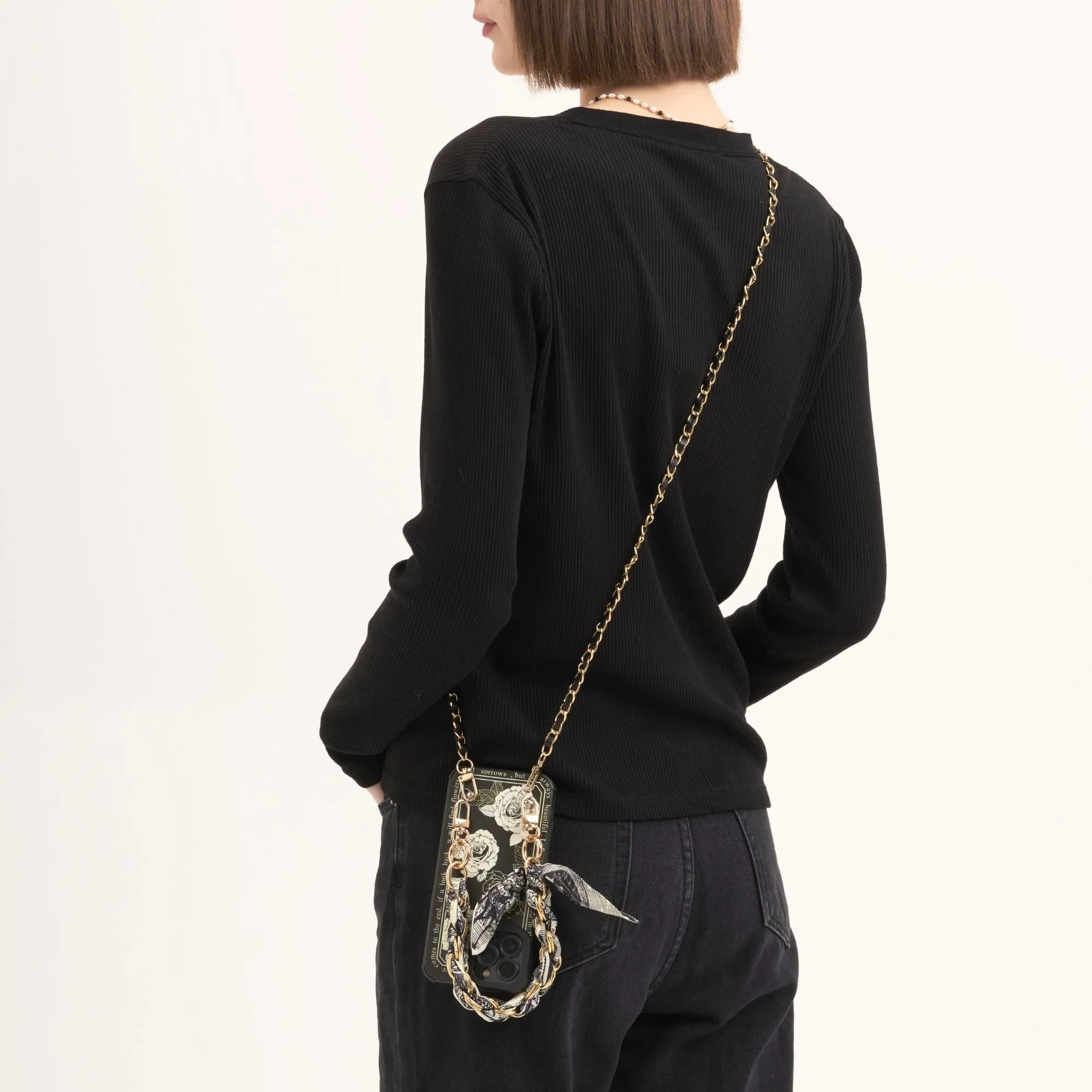 Cross-body Vintage Floral Phone Case with Chain