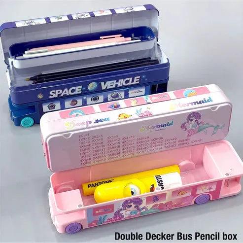 Double Decker Metal Pencil Case with Wheels