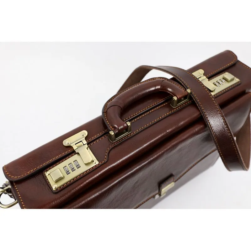 Full Grain Italian Leather Code-lock Briefcase - The Watchmen