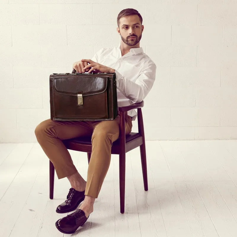 Full Grain Italian Leather Code-lock Briefcase - The Watchmen