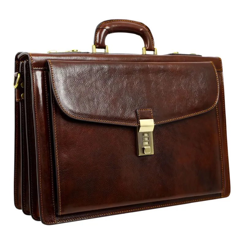 Full Grain Italian Leather Code-lock Briefcase - The Watchmen