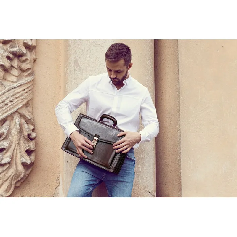 Full Grain Italian Leather Code-lock Briefcase - The Watchmen