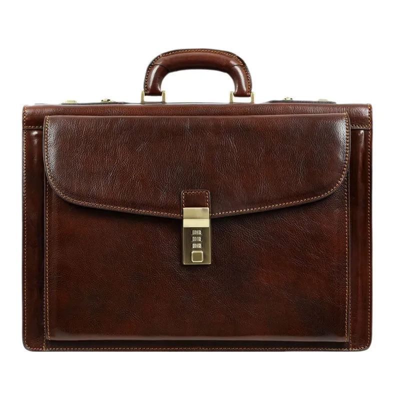Full Grain Italian Leather Code-lock Briefcase - The Watchmen