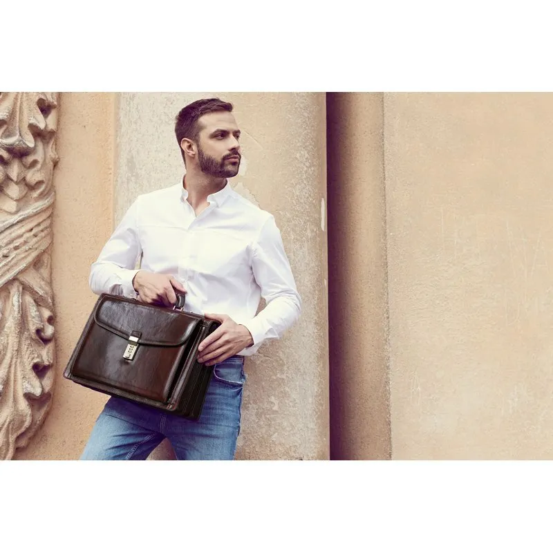 Full Grain Italian Leather Code-lock Briefcase - The Watchmen
