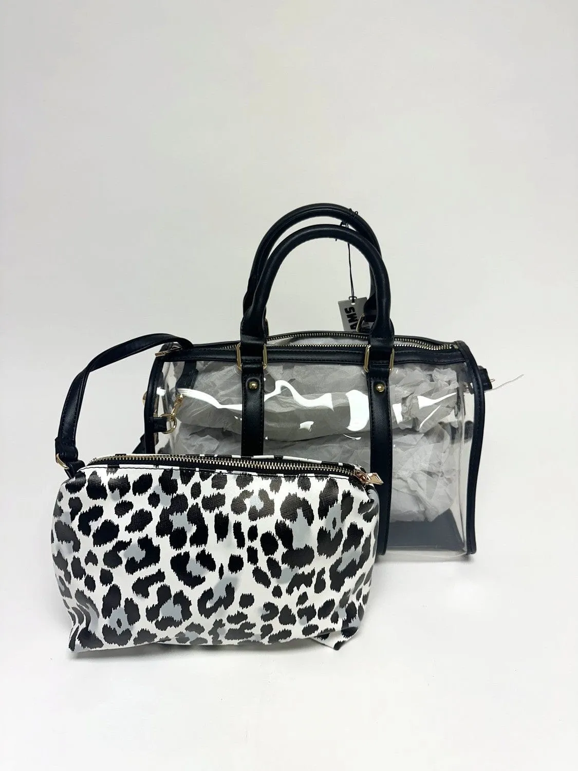 H862734 Clear Satchel With Leopard Pouch
