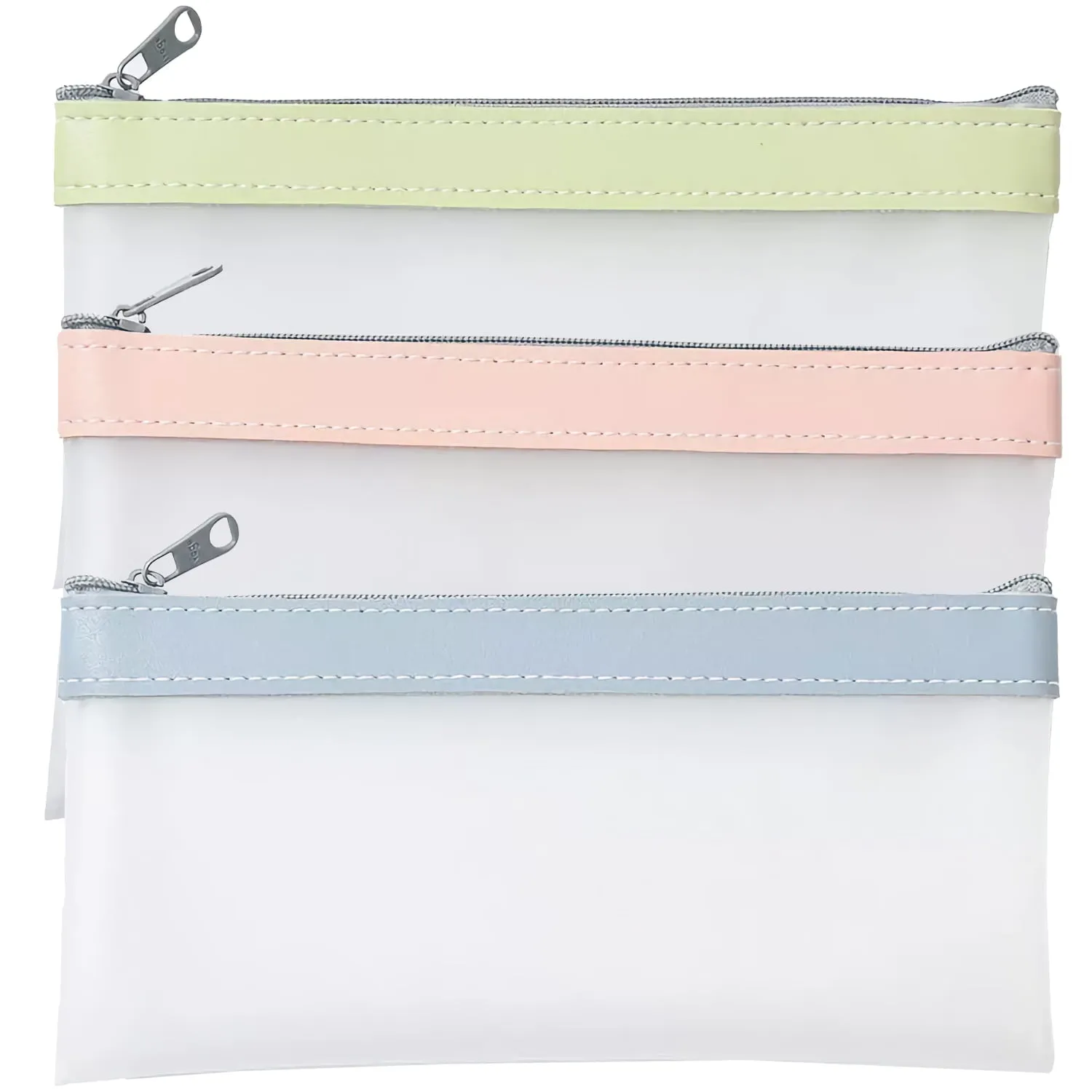Iric 3 Pieces Waterproof And Transparent Pencil And Pen Holder With Zipper For Kids, Girls And Boys
