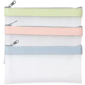 Iric 3 Pieces Waterproof And Transparent Pencil And Pen Holder With Zipper For Kids, Girls And Boys