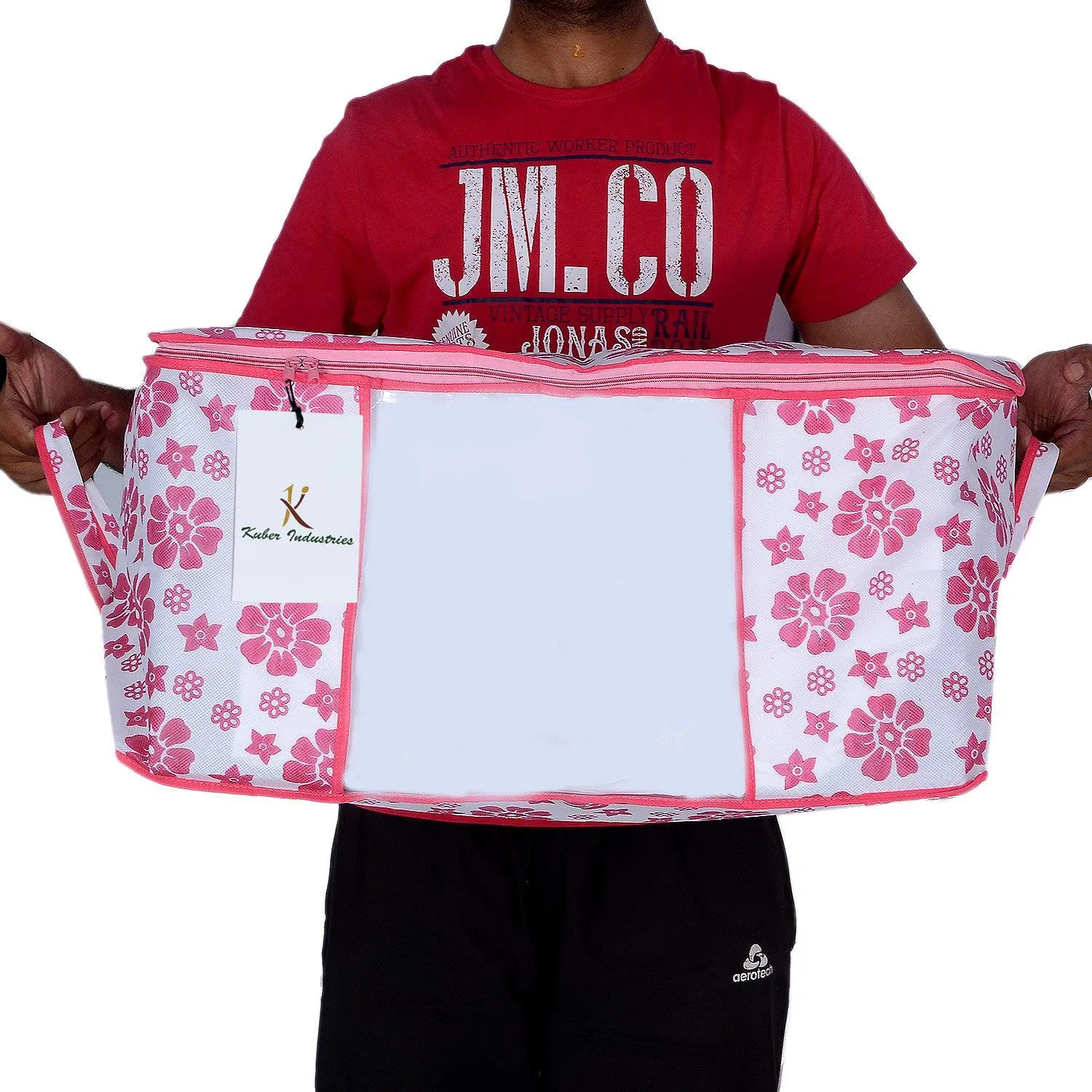 Kuber Industries Rectangular Non Woven Storage Organiser, X-Large, Pink (UNDERPinkf13), 2 Piece