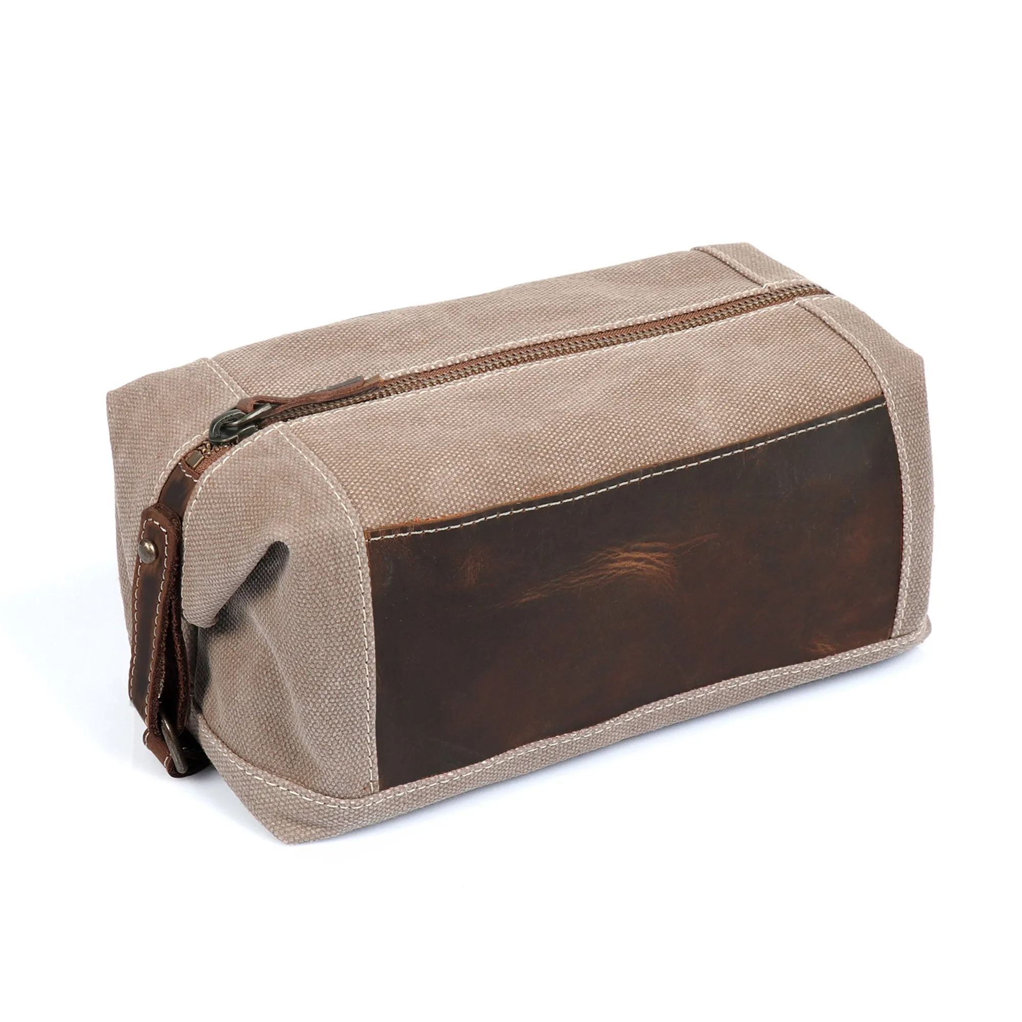 Londo Toiletry Bag Top Grain Leather and Canvas Travel Bag Dopp Kit Makeup Case, Cosmetic Bag