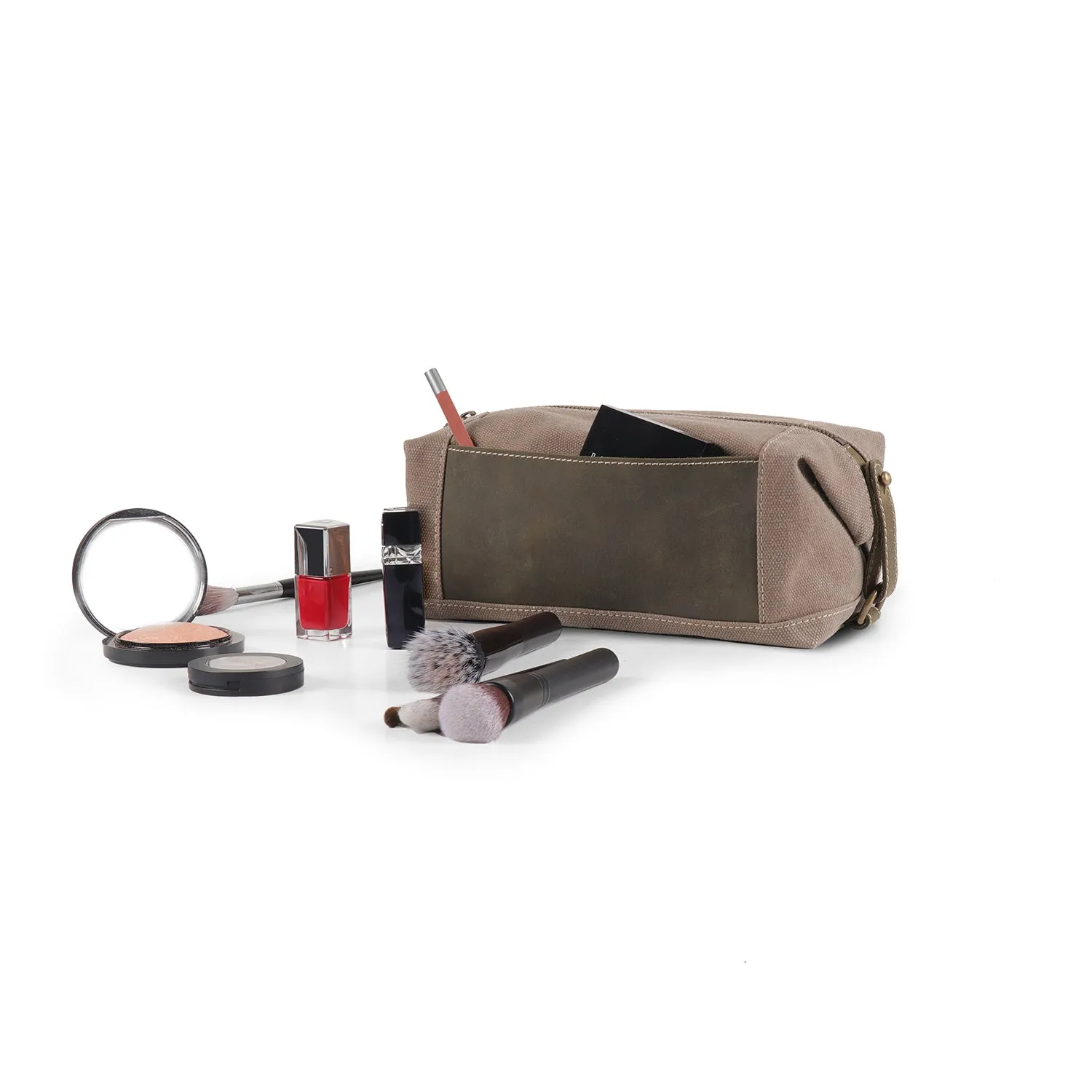 Londo Toiletry Bag Top Grain Leather and Canvas Travel Bag Dopp Kit Makeup Case, Cosmetic Bag