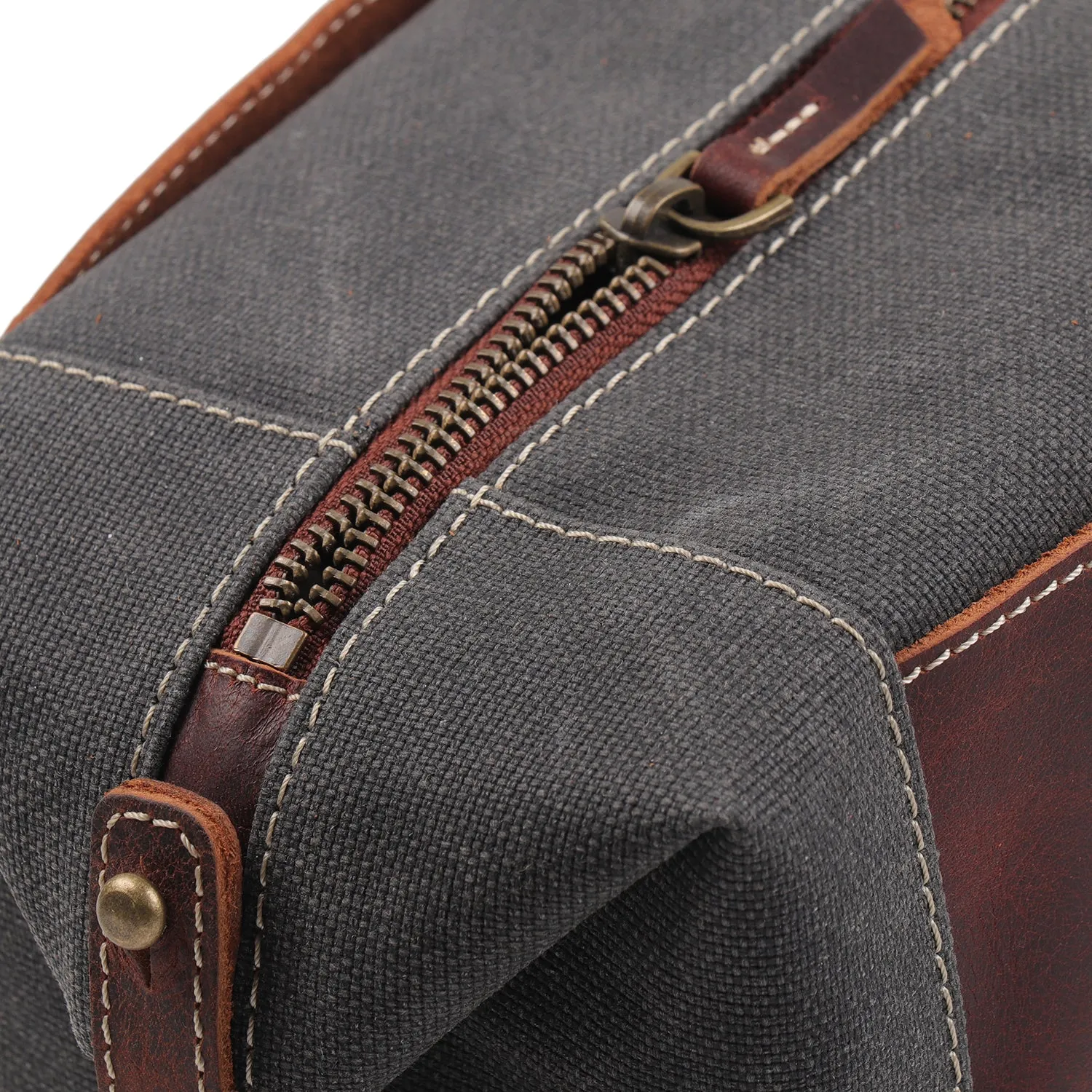 Londo Toiletry Bag Top Grain Leather and Canvas Travel Bag Dopp Kit Makeup Case, Cosmetic Bag