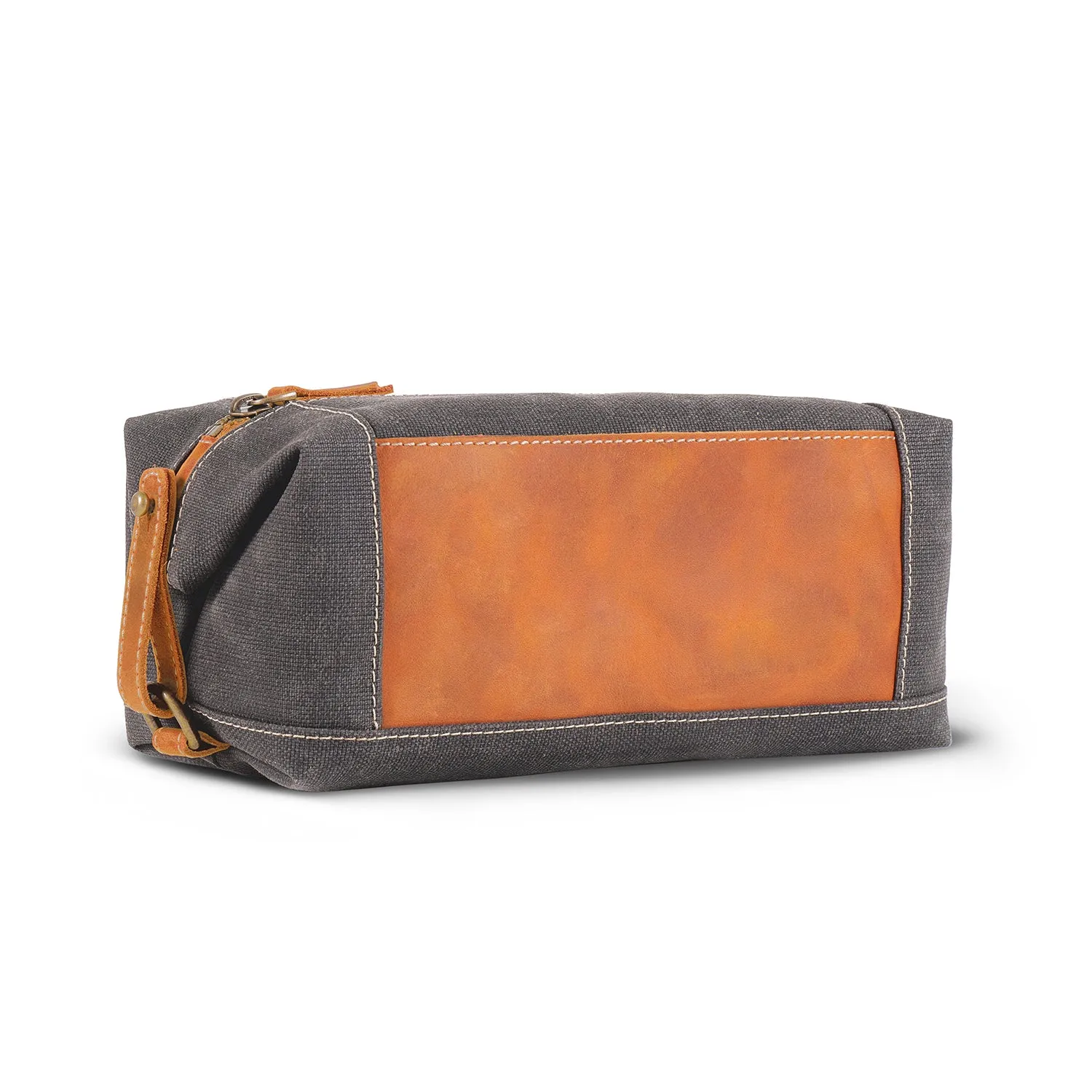 Londo Toiletry Bag Top Grain Leather and Canvas Travel Bag Dopp Kit Makeup Case, Cosmetic Bag