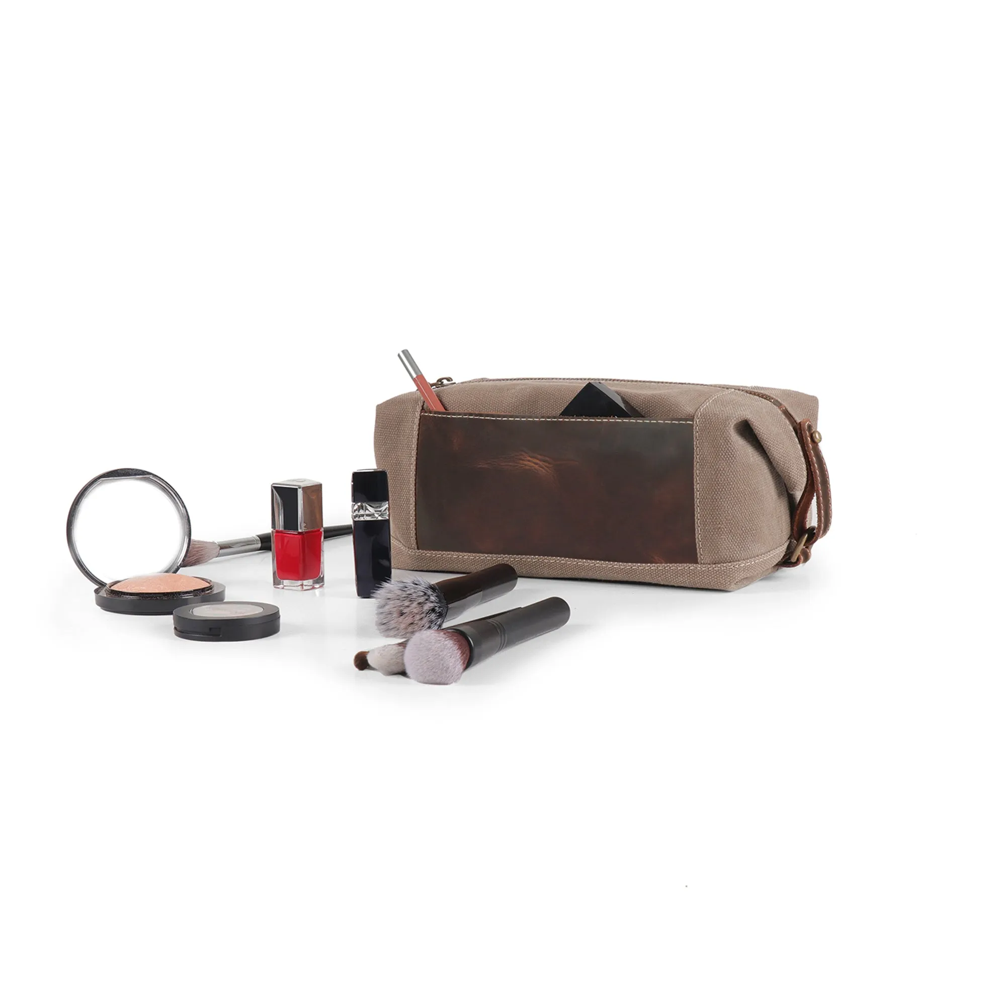 Londo Toiletry Bag Top Grain Leather and Canvas Travel Bag Dopp Kit Makeup Case, Cosmetic Bag
