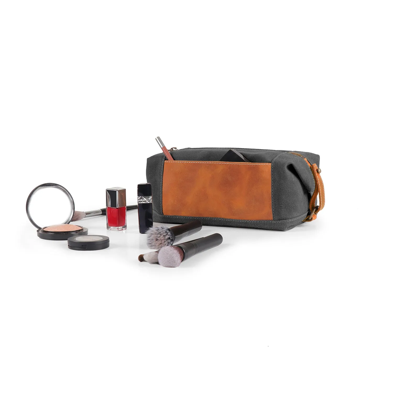 Londo Toiletry Bag Top Grain Leather and Canvas Travel Bag Dopp Kit Makeup Case, Cosmetic Bag