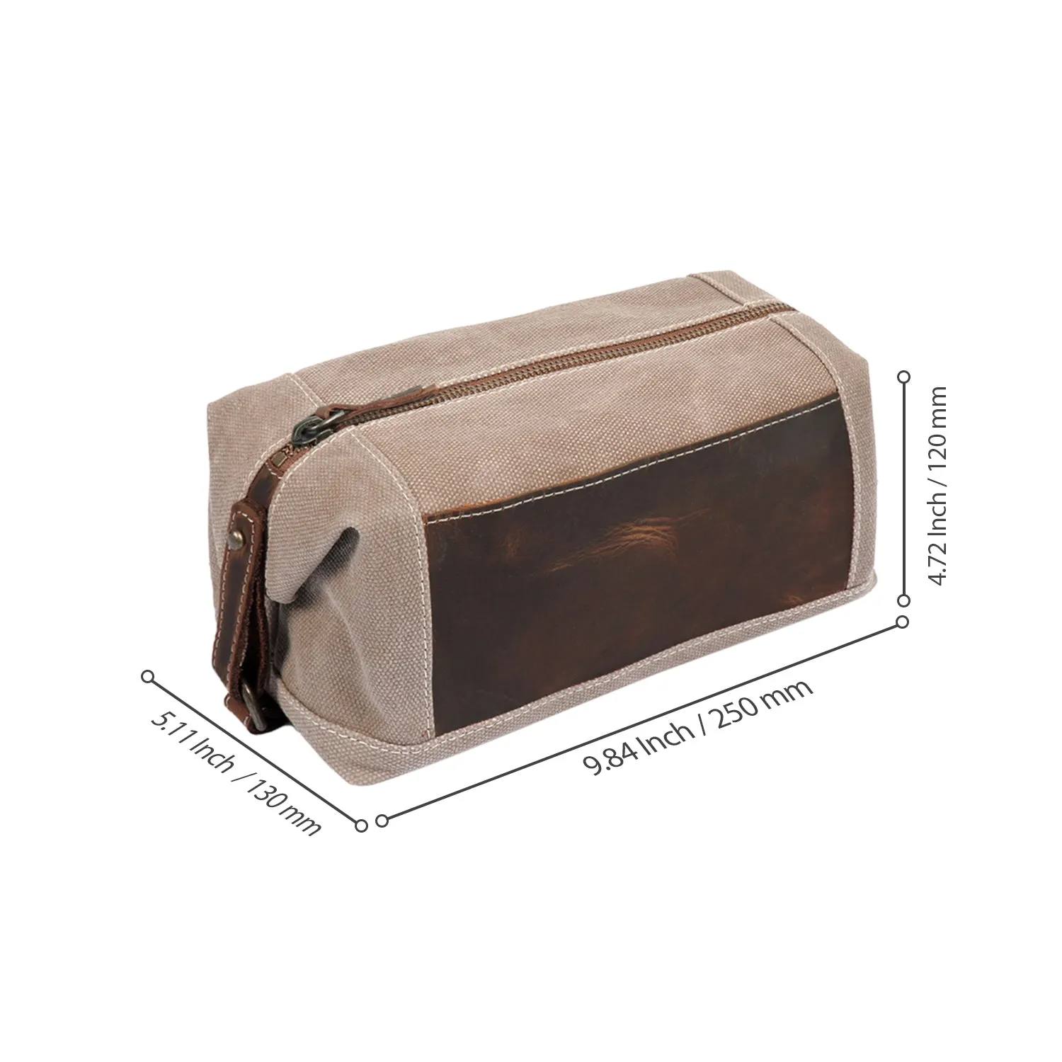 Londo Toiletry Bag Top Grain Leather and Canvas Travel Bag Dopp Kit Makeup Case, Cosmetic Bag