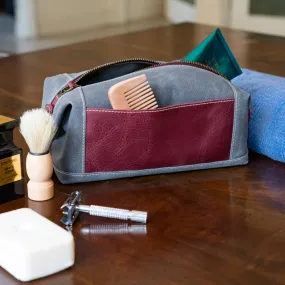 Londo Toiletry Bag Top Grain Leather and Canvas Travel Bag Dopp Kit Makeup Case, Cosmetic Bag