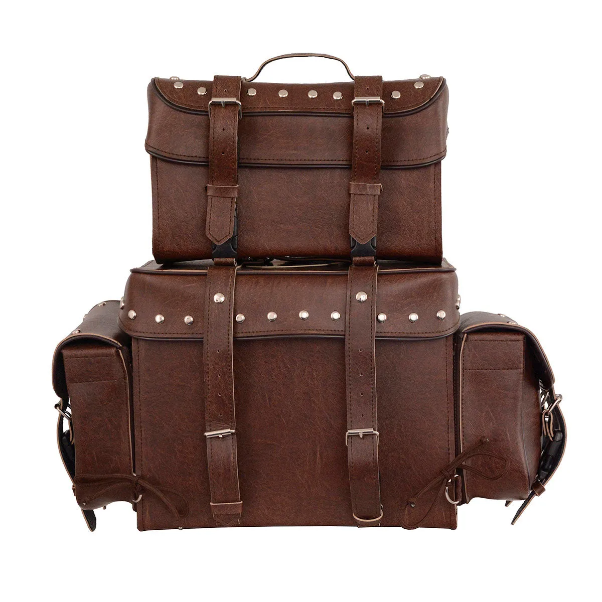 Milwaukee Performance MP8127RT Large Retro Brown 4-Piece Studded PVC Motorcycle Touring Pack