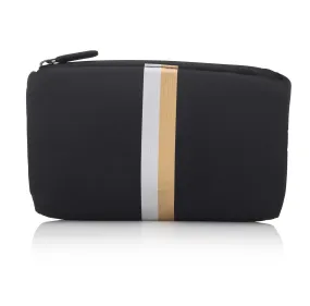 Mini Padded Zipper Pack in Black with Silver & Gold Stripes