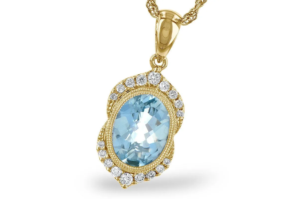 Oval Aquamarine and Diamond Accented Pendant w/Chain