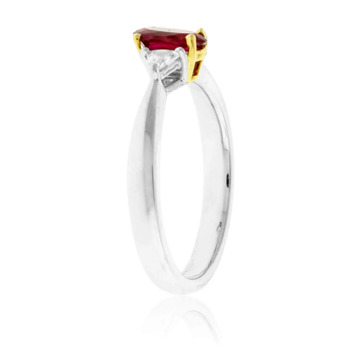 Oval Red Beryl and Trillion Diamond Accented Ring