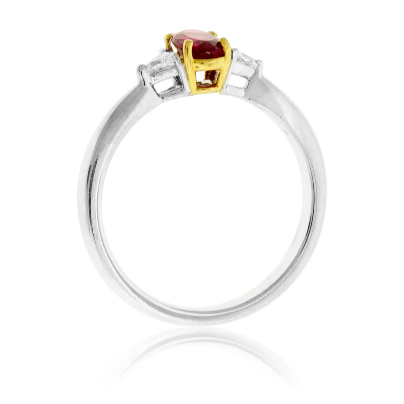 Oval Red Beryl and Trillion Diamond Accented Ring