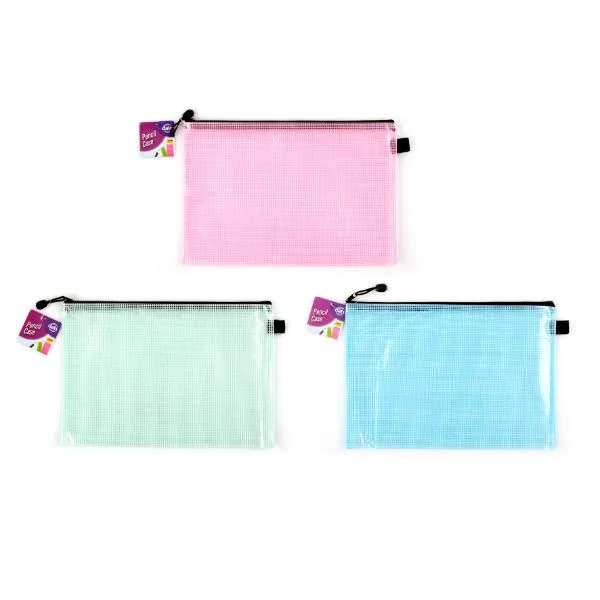Pastel Colour Mesh Zipper Pencil Case - 34.5cm x 24cm