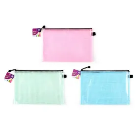 Pastel Colour Mesh Zipper Pencil Case - 34.5cm x 24cm