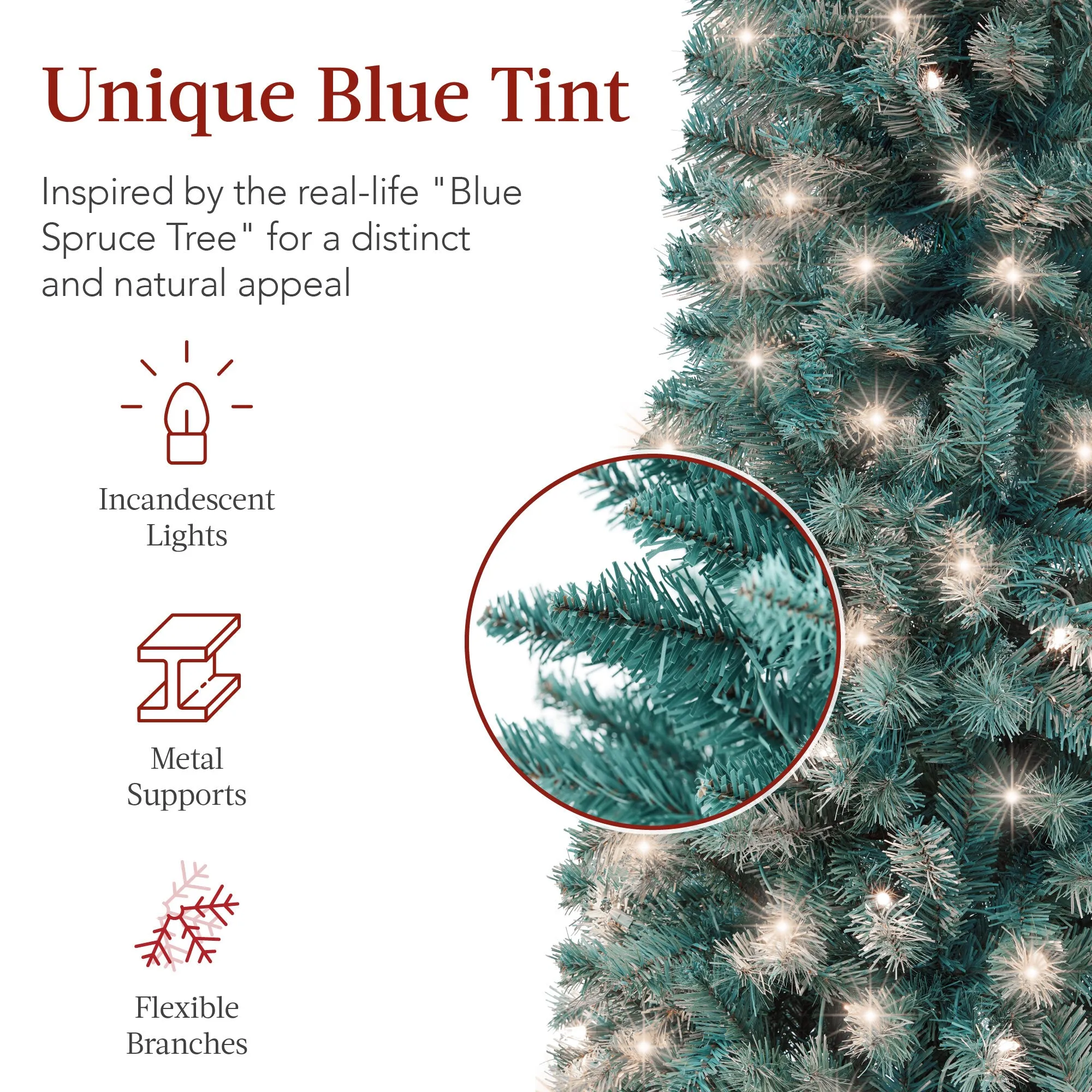 Pre-Lit Blue Spruce Pencil Christmas Tree w/ Metal Base, Incandescent Lights
