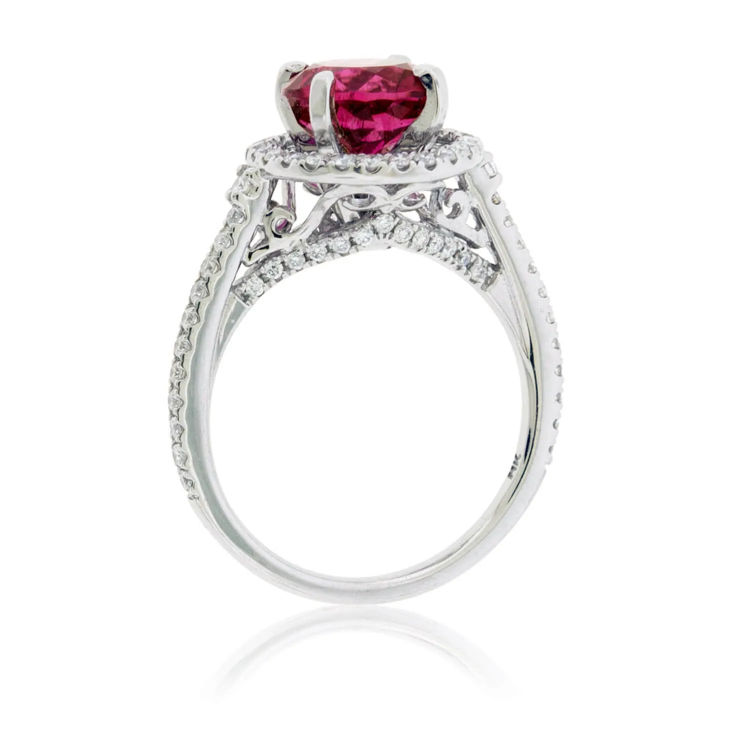 Round Pink Tourmaline Rubelite and Diamond Halo Ring