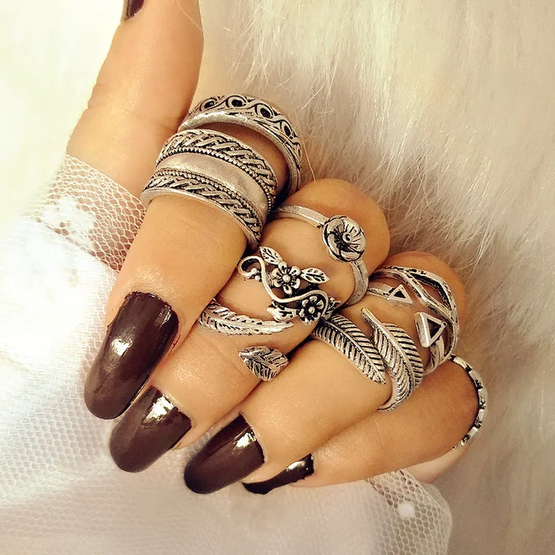Scintillare by Sukkhi Resplendent Floral Feather Design Oxidised Ring Combo for Women