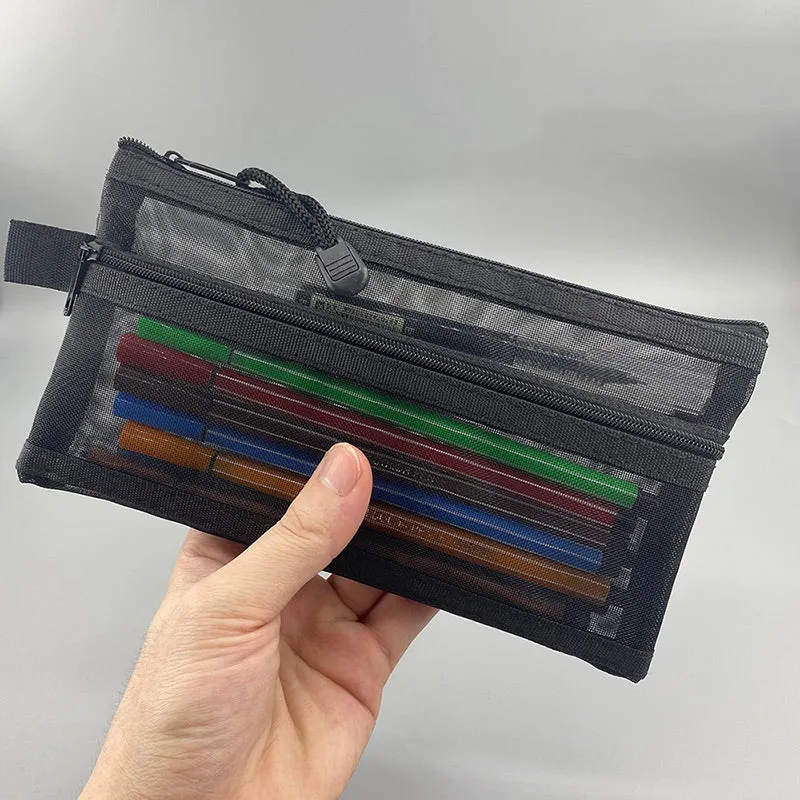 Transparent Mesh Single / Double Zipper Pencil Case