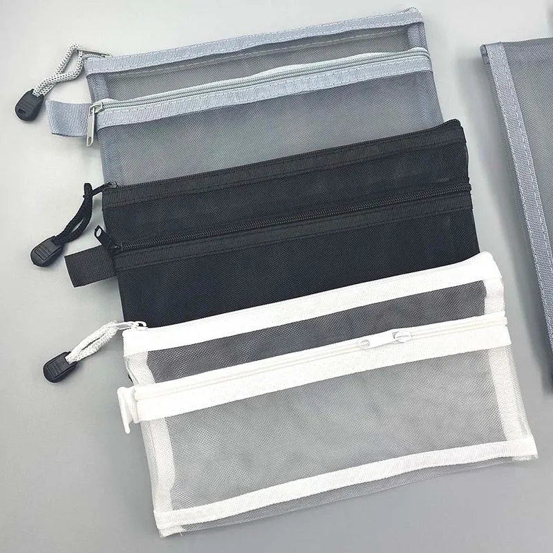Transparent Mesh Single / Double Zipper Pencil Case